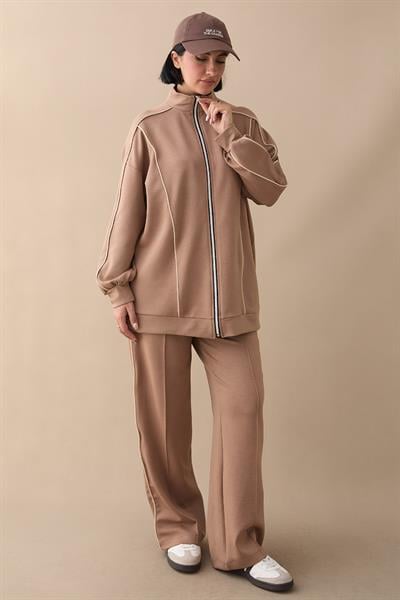 Çift Biyeli Fermuarlı Sütlü Kahve İkili Takım