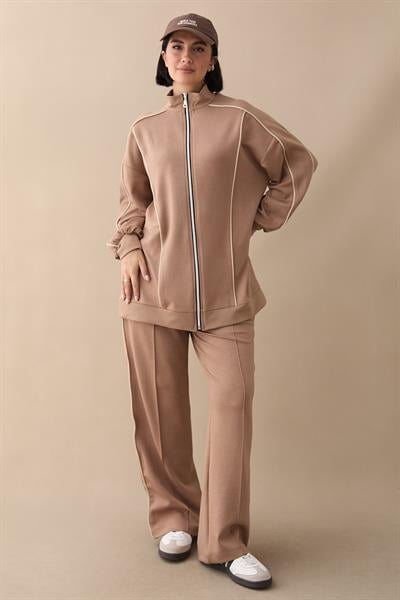 Çift Biyeli Fermuarlı Sütlü Kahve İkili Takım