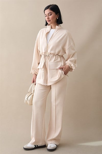 Çift Cep Biyeli Krem Oyşo Takım