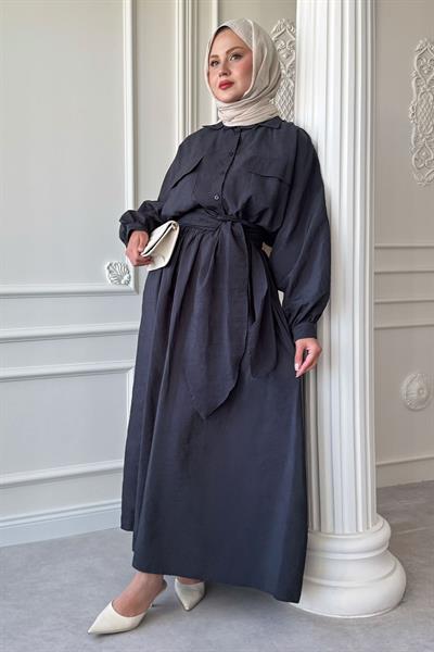 Çift Cepli Balon Kol Antrasit Etekli Takım