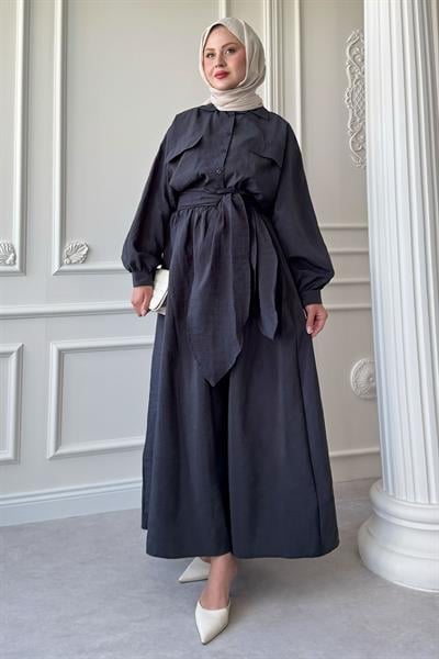 Çift Cepli Balon Kol Antrasit Etekli Takım