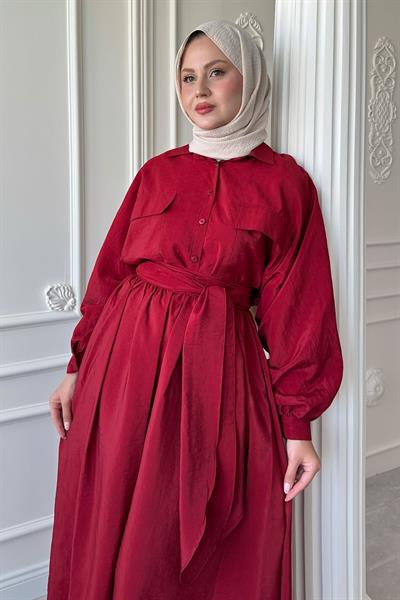 Çift Cepli Balon Kol Kırmızı Etekli Takım