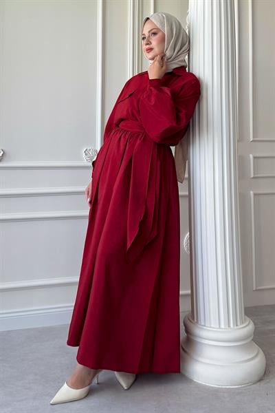 Çift Cepli Balon Kol Kırmızı Etekli Takım