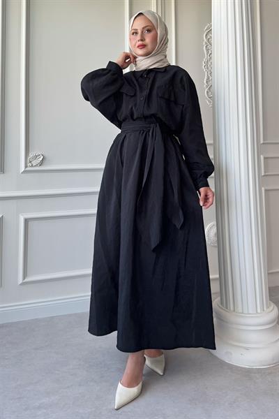 Çift Cepli Balon Kol Siyah Etekli Takım