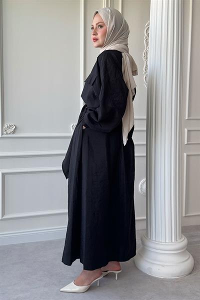 Çift Cepli Balon Kol Siyah Etekli Takım