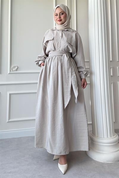 Çift Cepli Balon Kol Taş Etekli Takım