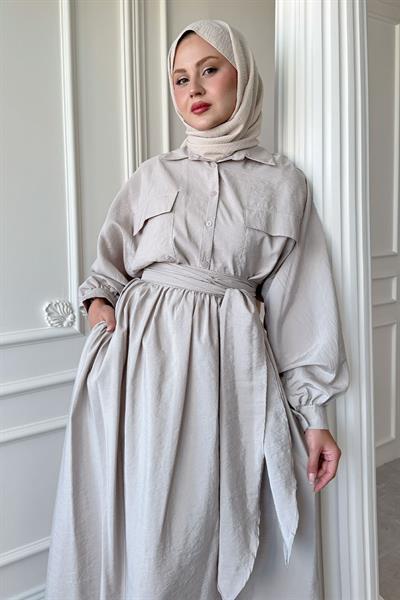 Çift Cepli Balon Kol Taş Etekli Takım