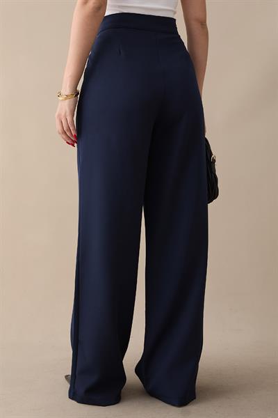 Çift Düğmeli Bol Paça Lacivert Pantolon