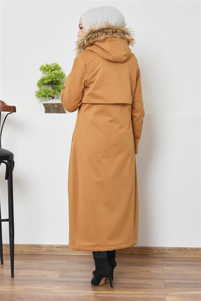 Çift Fermuar Detaylı Mont - Taba