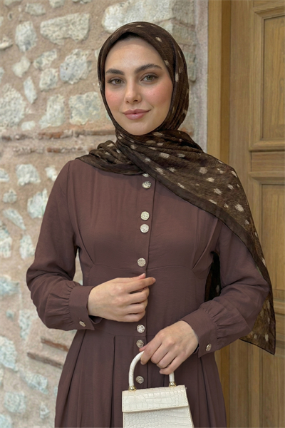 Çift Gold Düğmeli Gül Kurusu Elbise