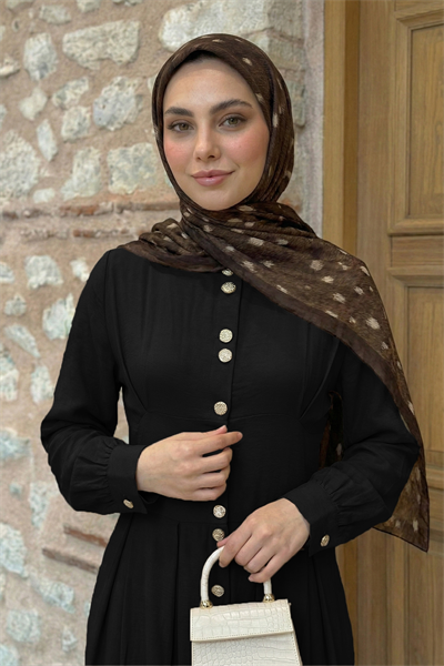 Çift Gold Düğmeli Siyah Elbise