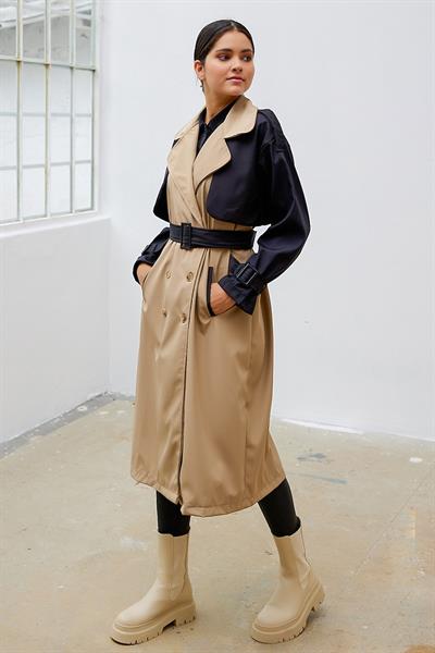 Çift Renk Apolet Detay Lacivert Trençkot