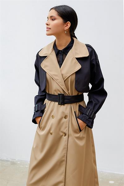 Çift Renk Apolet Detay Lacivert Trençkot