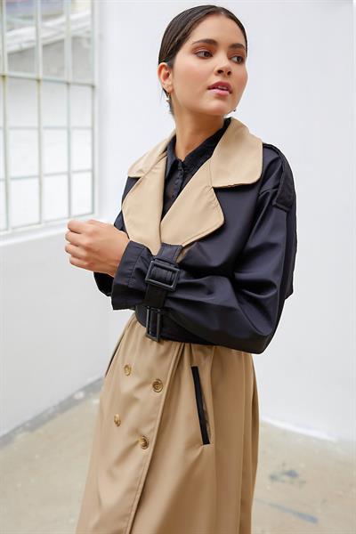 Çift Renk Apolet Detay Lacivert Trençkot