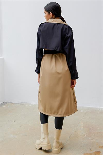 Çift Renk Apolet Detay Lacivert Trençkot