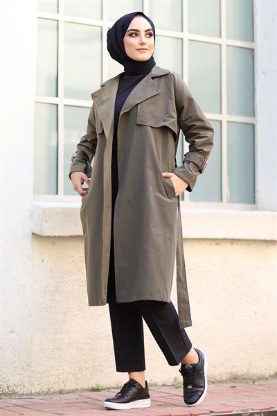 Çift Renk Trençkot - Haki