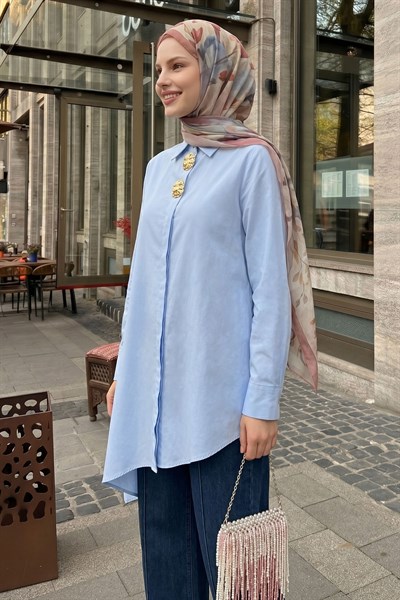 Çift Toka Patlı Bebe Mavisi Asimetrik Tunik