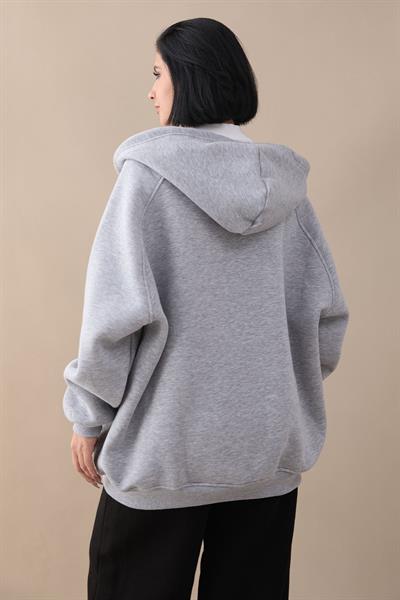 Çıtçıt Yaka Kapüşonlu Gri Sweat