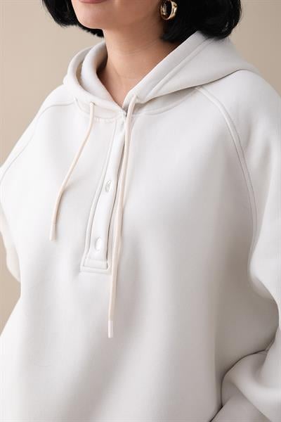 Çıtçıt Yaka Kapüşonlu Krem Sweat