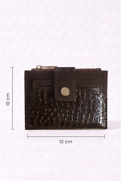 Çıtçıtlı Timsah Desen Acı Kahve Cüzdan