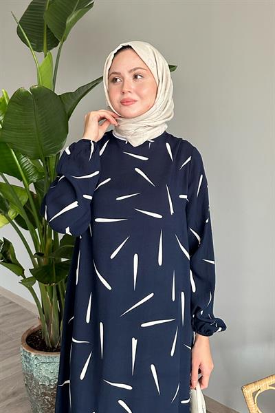 Çıtır Şerit Lacivert Viskon Elbise