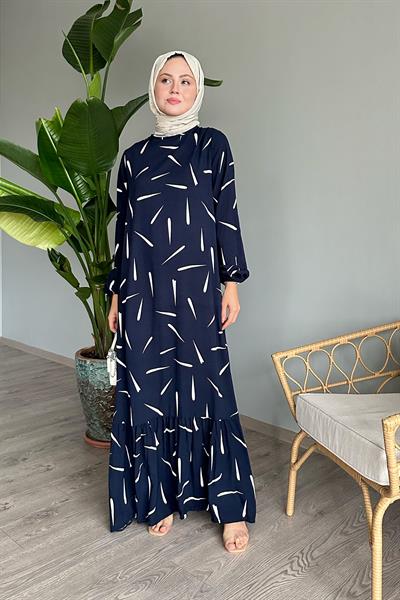 Çıtır Şerit Lacivert Viskon Elbise