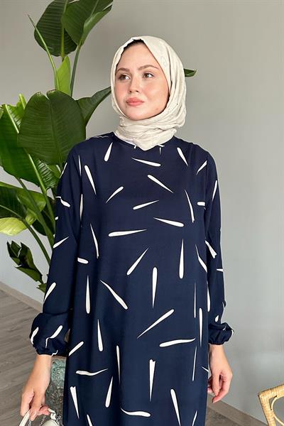 Çıtır Şerit Lacivert Viskon Elbise