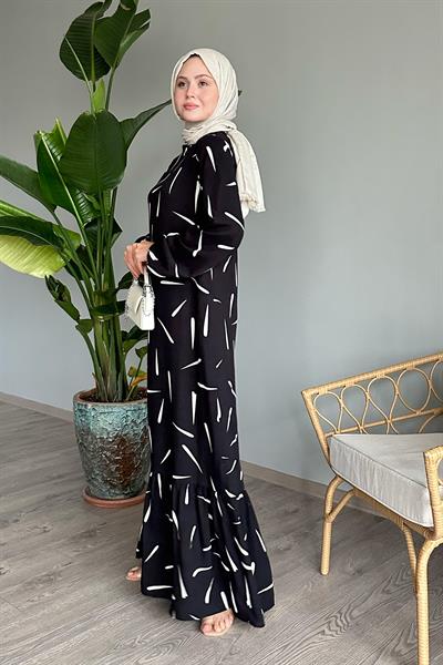 Çıtır Şerit Siyah Viskon Elbise