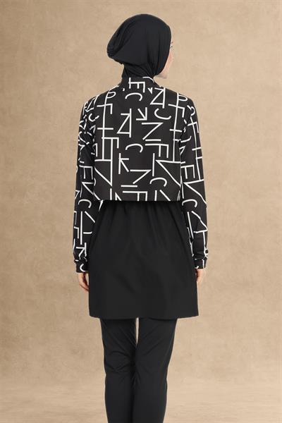 Çizgi Bolerolu 4 Parçalı Siyah Tesettür Mayo 6200A