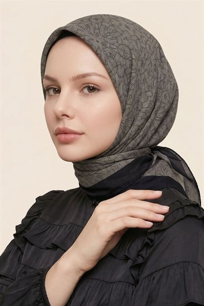 Çizgi Sarmal Desen Siyah Soft Pamuk Eşarp