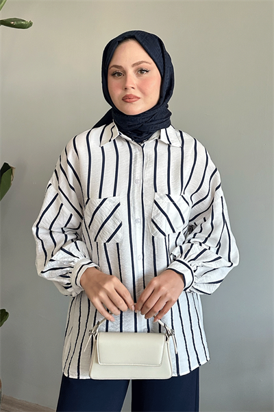 Çizgili Salaş Beyaz Gömlek