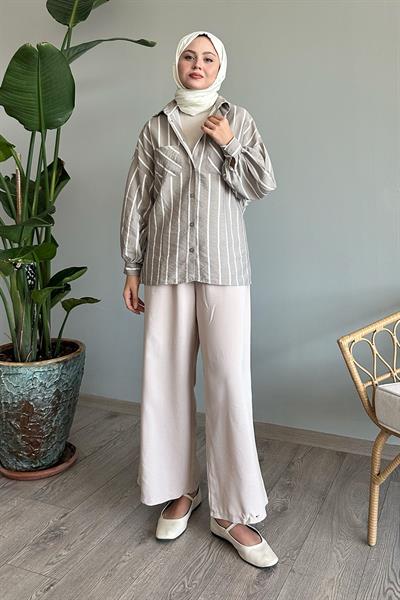 Çizgili Salaş Taş Gömlek