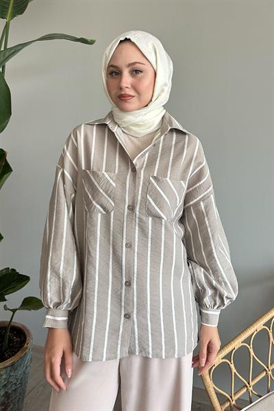 Çizgili Salaş Taş Gömlek