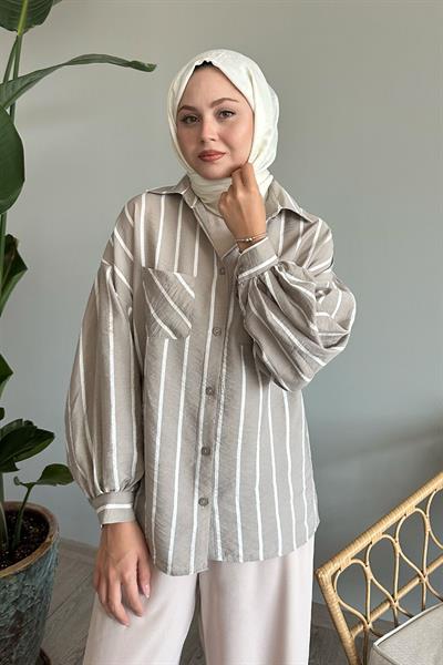 Çizgili Salaş Taş Gömlek