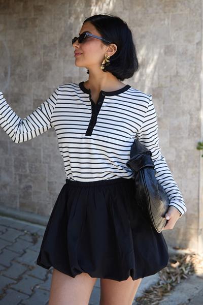 Çizgili Waffle Beyaz Bluz