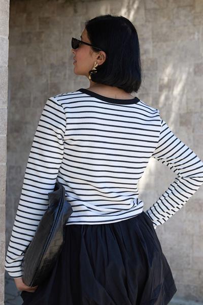 Çizgili Waffle Beyaz Bluz