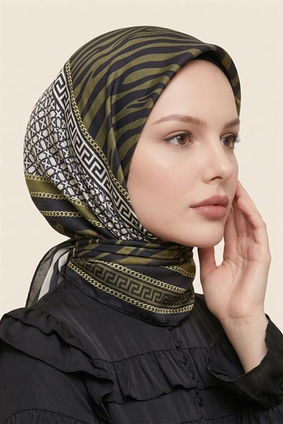 Çizgili Zebra Desen Haki Soft Pamuk Eşarp