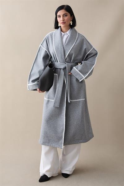 Çoban Dikiş Kuşaklı Gri Kaşe Kap