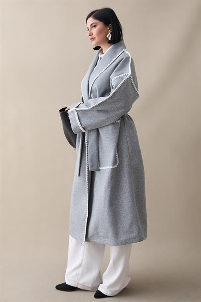 Çoban Dikiş Kuşaklı Gri Kaşe Kap