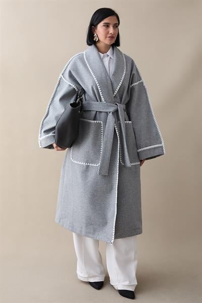 Çoban Dikiş Kuşaklı Gri Kaşe Kap