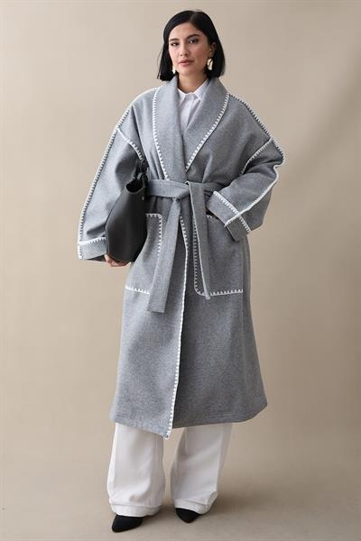 Çoban Dikiş Kuşaklı Gri Kaşe Kap