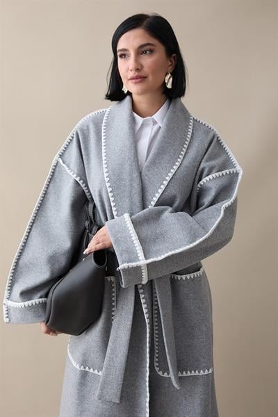 Çoban Dikiş Kuşaklı Gri Kaşe Kap