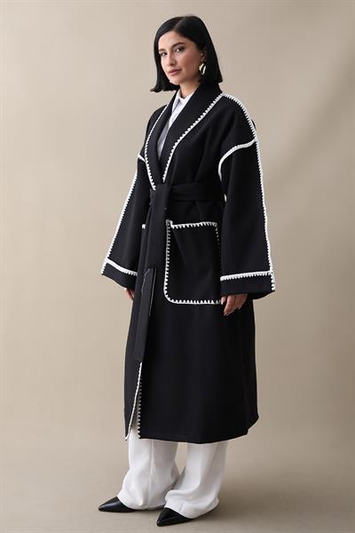 Çoban Dikiş Kuşaklı Siyah Kaşe Kap