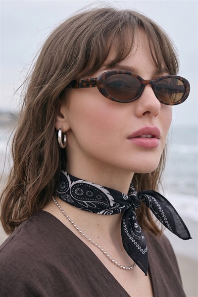Damla Desenli Siyah Bandana Fular 50x50