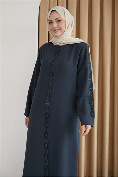 Damla Taş Desenli Antrasit Ferace