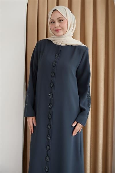 Damla Taş Desenli Antrasit Ferace