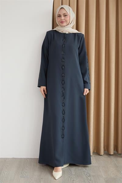 Damla Taş Desenli Antrasit Ferace