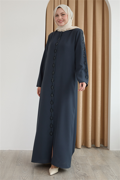 Damla Taş Desenli Antrasit Ferace