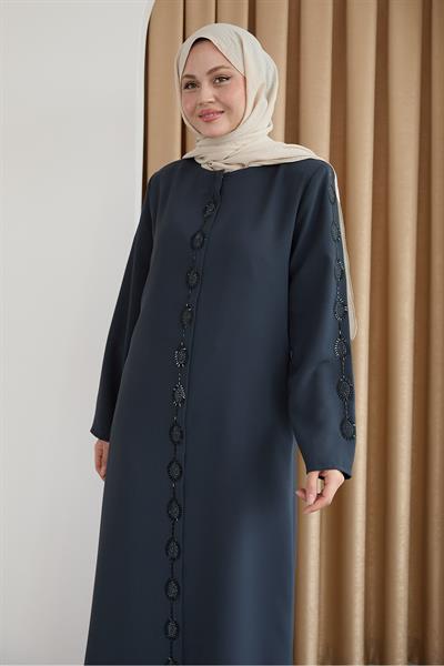 Damla Taş Desenli Antrasit Ferace