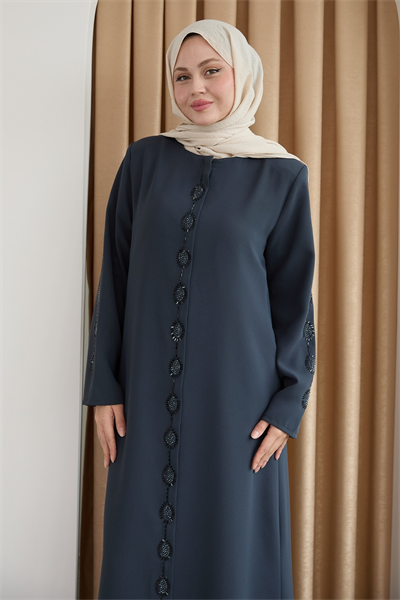 Damla Taş Desenli Antrasit Ferace